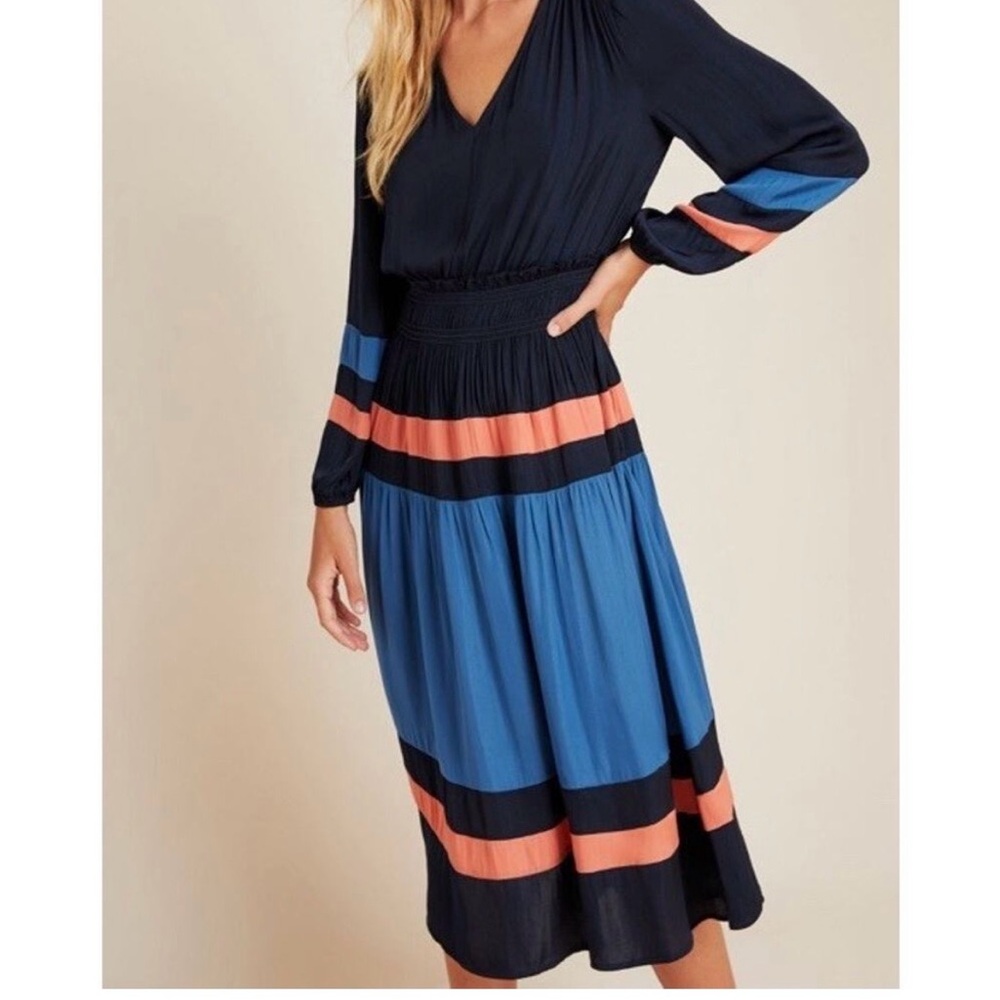 Anthropologie x Current Air Color block Flowy MidiDress NWOT!!
